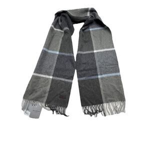Hickey Freeman Mens 100% Cashmere Scarf Gray Plaid Check New With Tags